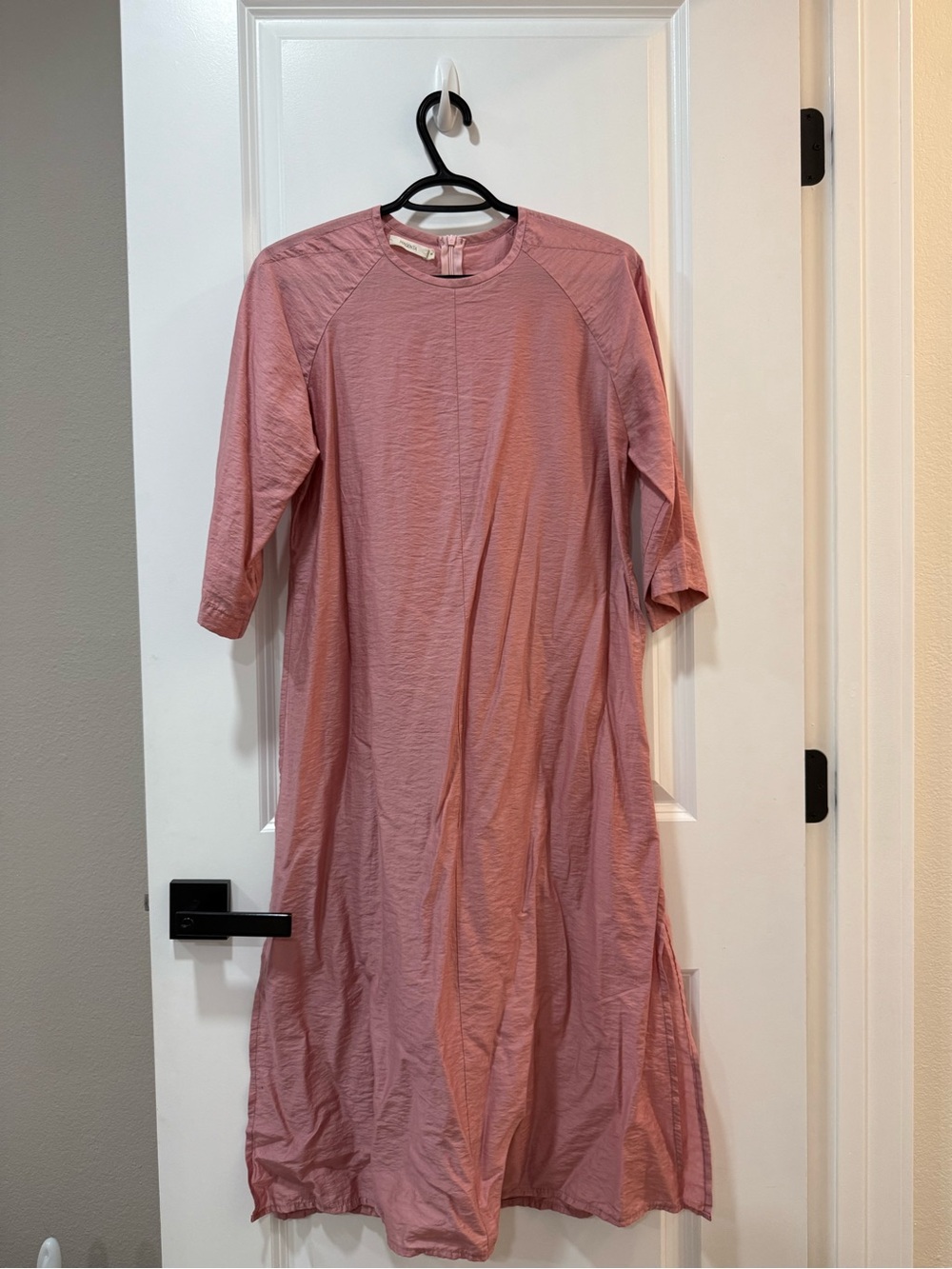 Relaxed Rose Pink Long-Sleeve Midi Dress - Ao Dai